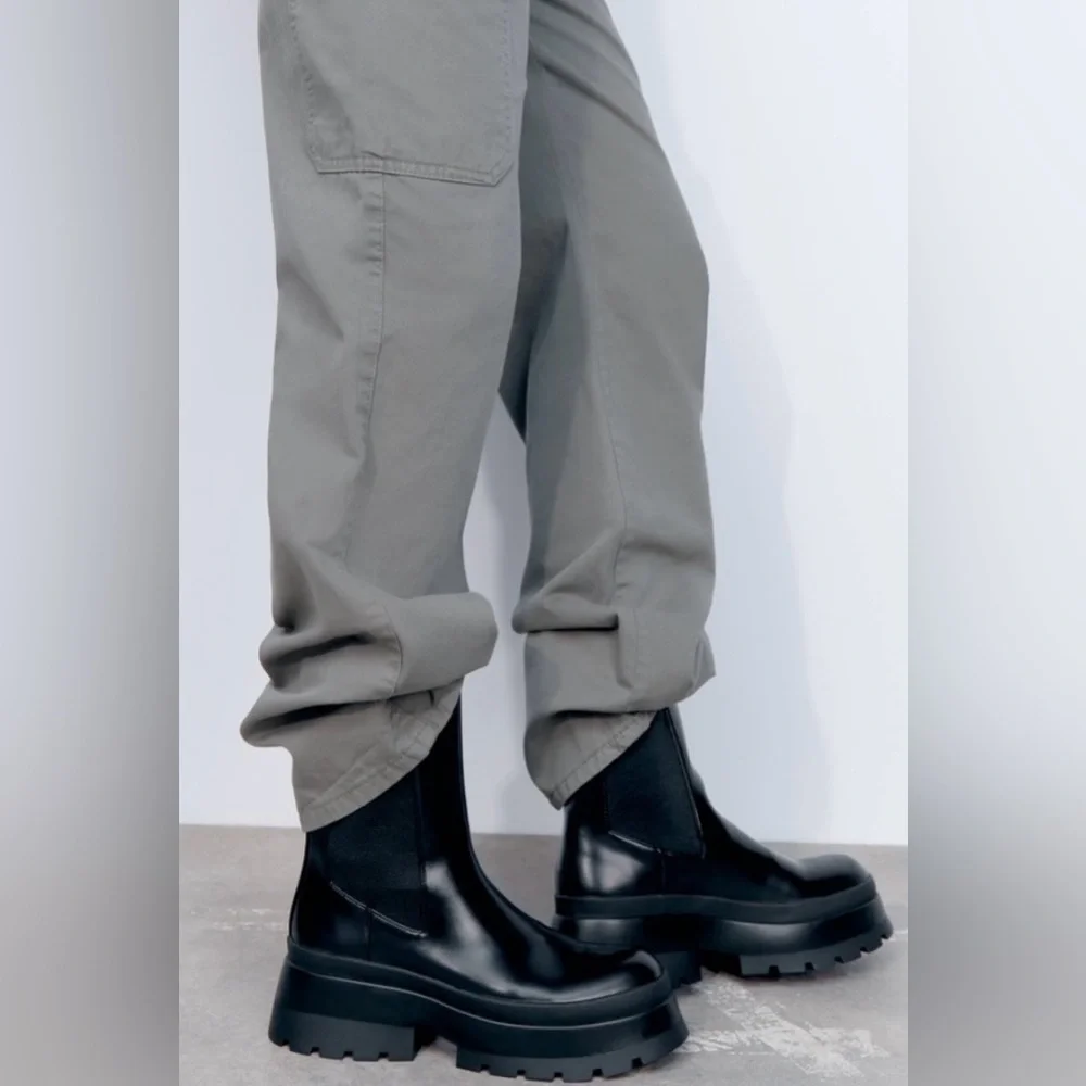Zara Treaded Chelsea Black Boots Size 41